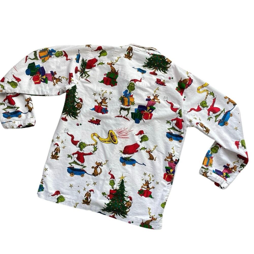 Pottery Barn Teen Dr S Ginch Flannel Pajama Set Sz L White Multi Holiday - Picture 2 of 11